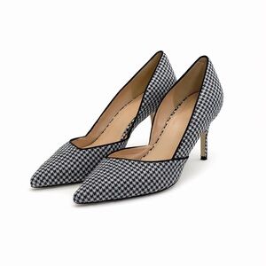 J Crew Collection Colette D'Orsay Pumps Houndstooth Navy Blue & Ivory Wool - 9.5